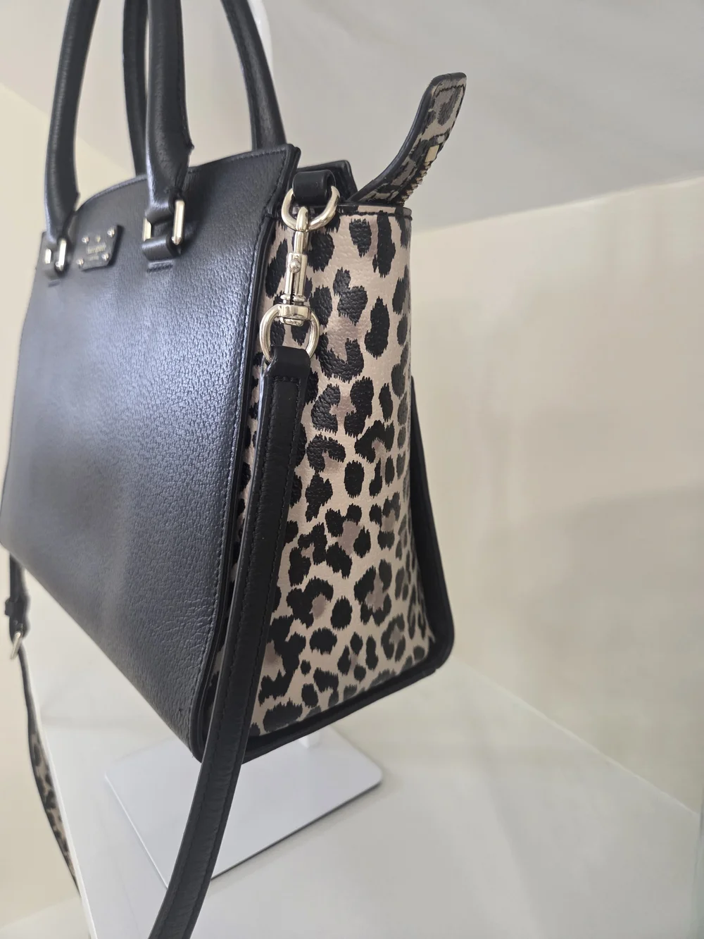 Kate Spade Black Leopard-Print Leather Satchel With Removeable Crossbody Strap